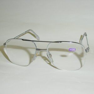 (NWT) Vintage 90's Square Metal Double Bridge Reading Glasses +1.00